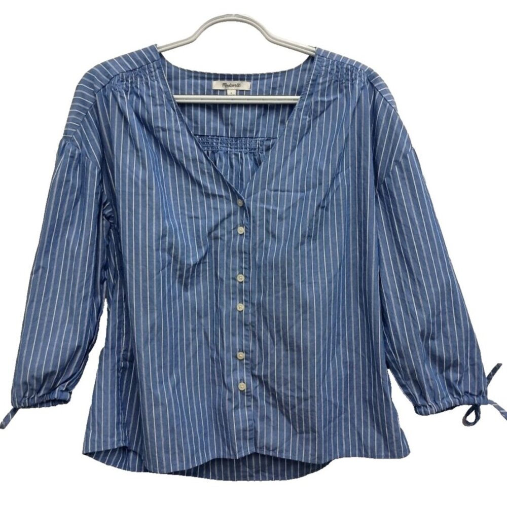 Madewell Blue & White Pinstripe Button-Front Blouse